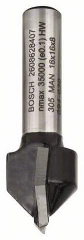 Bosch V-notfræser, 8 mm, D1 16 mm, L 16 mm, G 45 mm, 90°