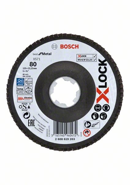 Bosch X-LOCK-lamellilaikka X571 Best for Metal, taivutettu, kuitutausta, 125 x 22,23 mm, K 120