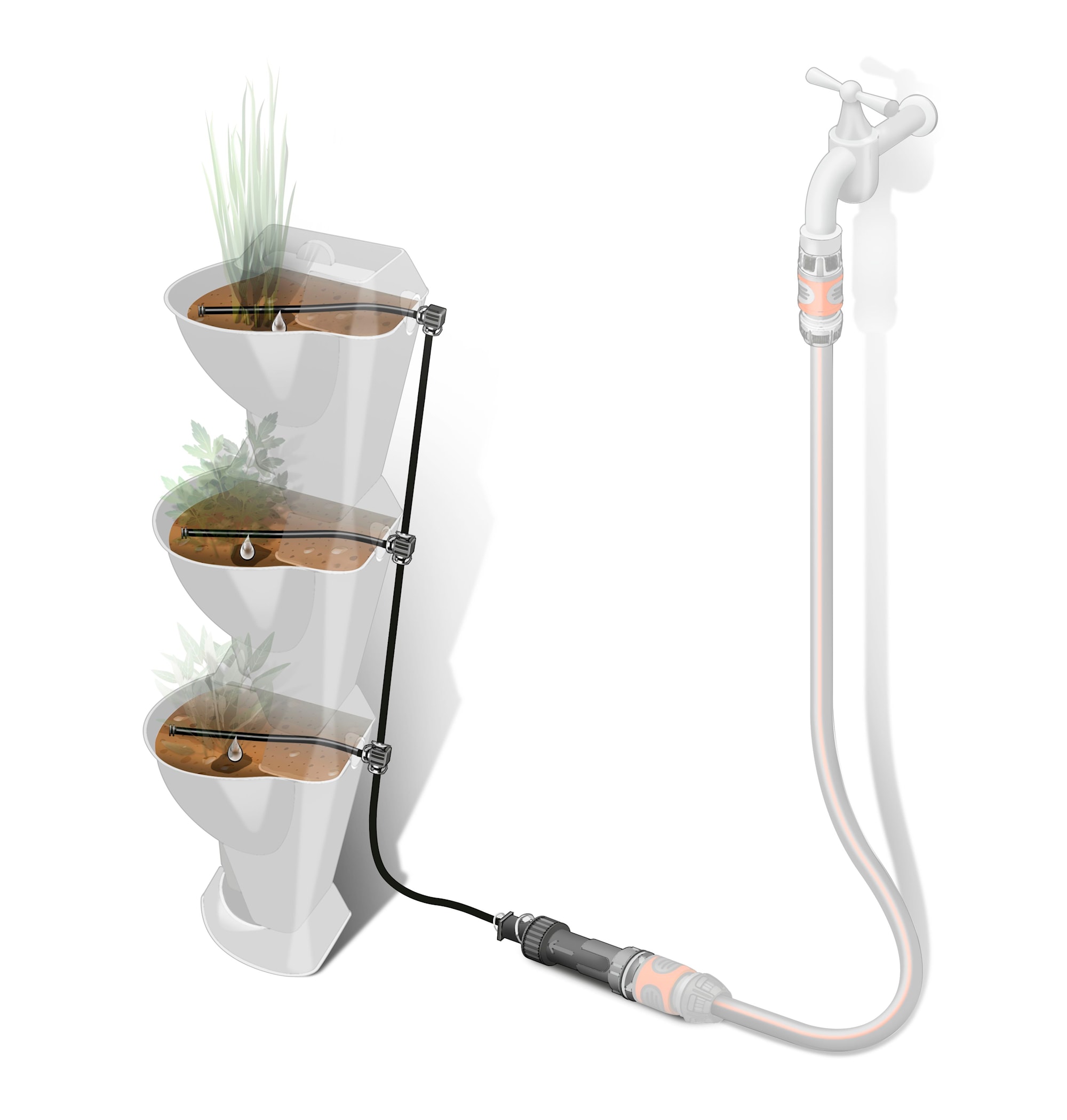 Gardena NatureUp! BewässerungsSet Vertikale Pflanzbehälter, Eckmontage