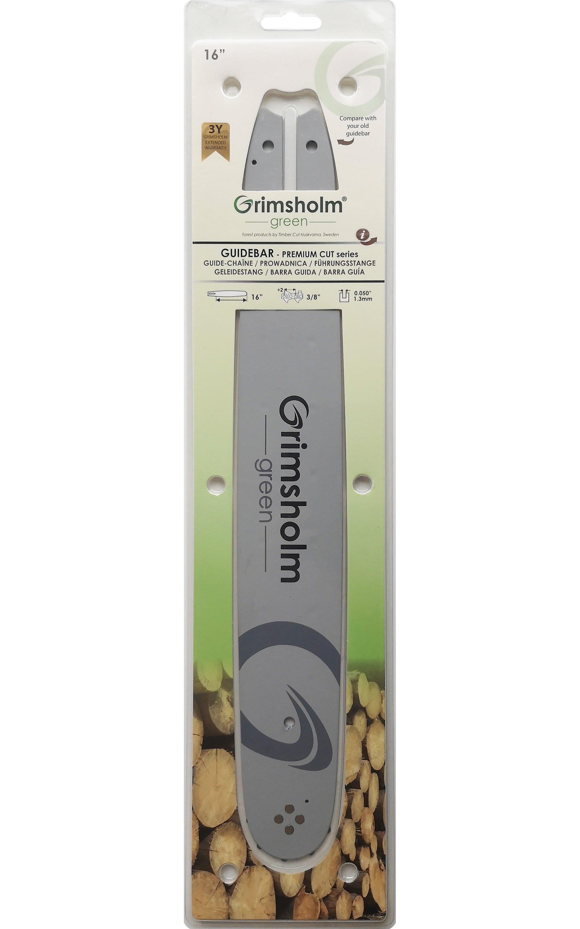 Grimsholm 16" 3/8" 1.3mm Premium Cut Moottorisahan Terälevy