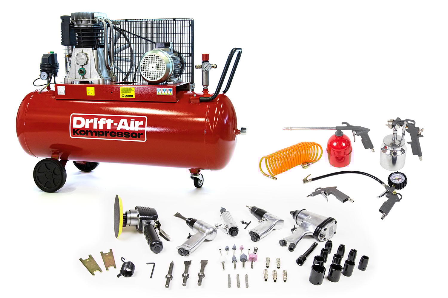 Drift-Air Kompressoripaketti CT 5,5/580, sisältää 5 paineilmakonetta ja 45 lisävarustetta ja 5 paineilmatyökalua