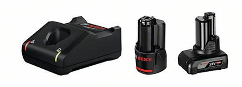 Bosch Startsett 1 x GBA 12V 2.0Ah + 1 x GBA 12V 4.0Ah + GAL 12V-40 Professional i pappeske med tilbehør