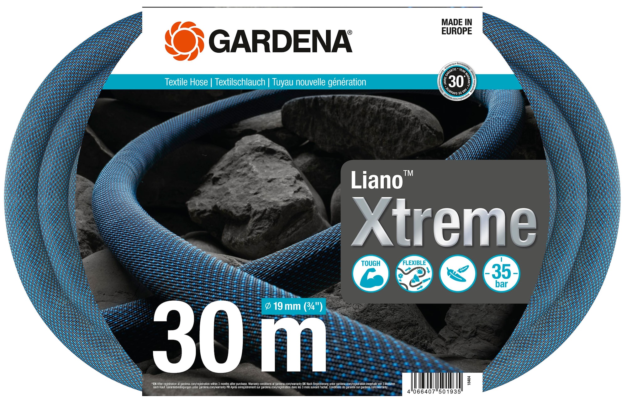 Gardena Tekstiililetku Liano™ Xtreme 30m 3/4"
