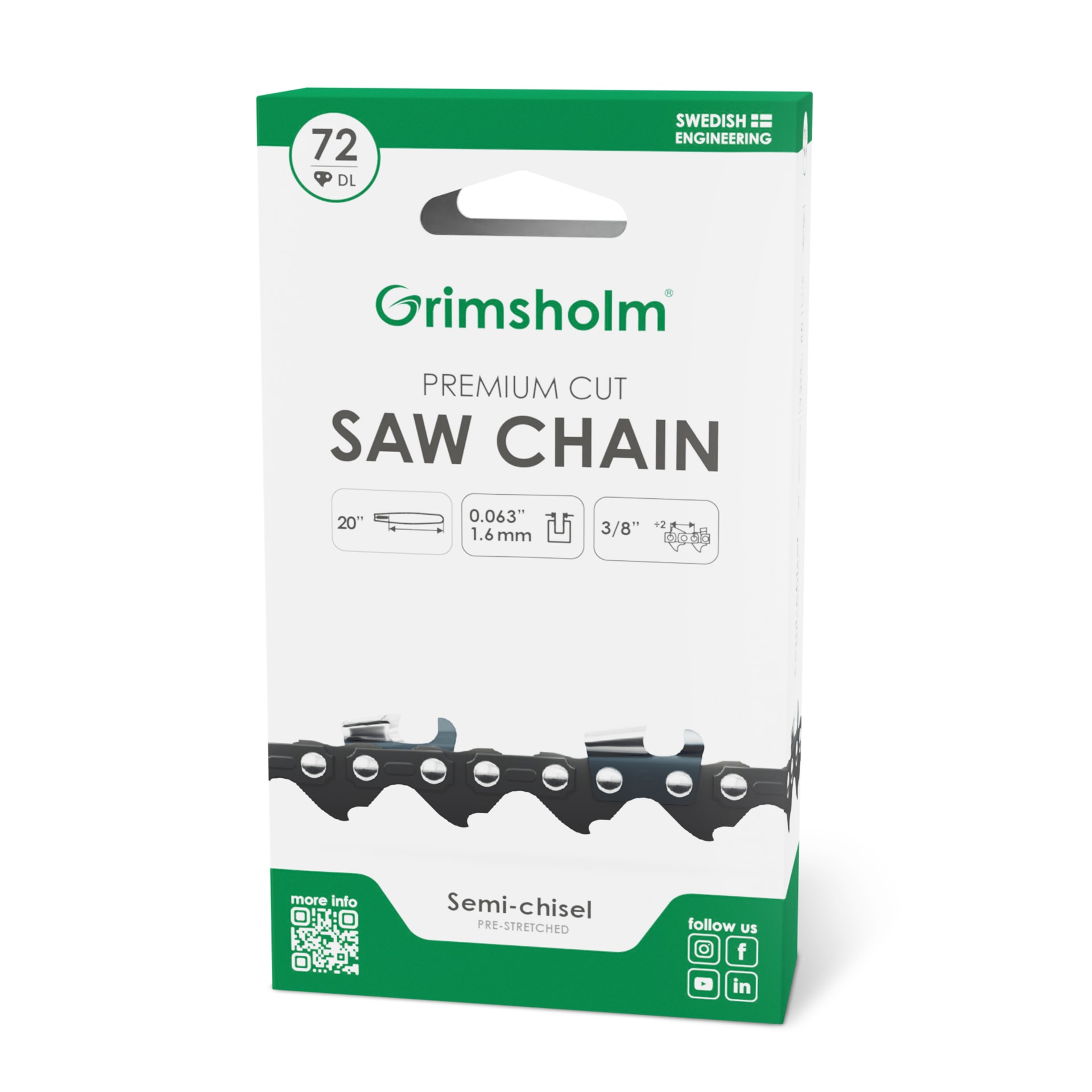 Grimsholm Saw chain Premium Cut 72 DL, 3/8" .063/1.6mm