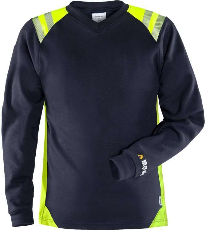 Fristads Flamestat langermet t-skjorte, dame 7358 TFL Marineblå / Hi-Vis Gul 4XL