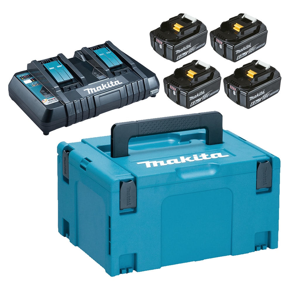 Makita Akkupaketti 18V: 4x6,0 Ah BL1860B + kaksoislaturi DC18RD, MakPac