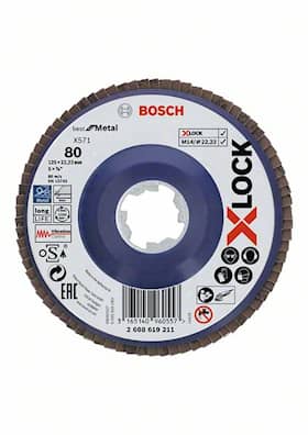 Bosch X-LOCK-lamellslipeskiver, rett modell, plastplate, Ø125 mm, G 80, X571, Best for Metal, 1 stk.
