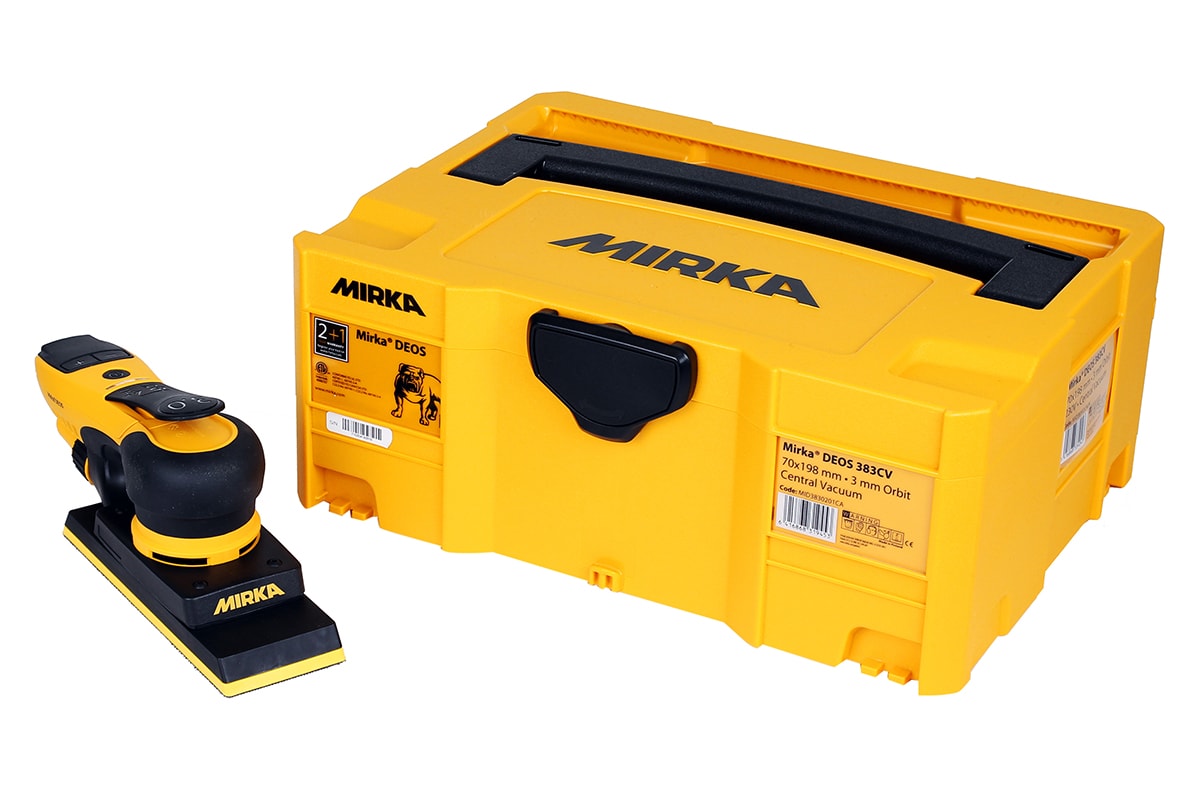 Mirka Planslipmaskin DEOS 383CV 70x198mm Orbit 3,0 230V i plastbox
