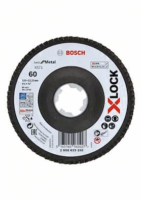 Bosch X-LOCK-lamelslibeskive, vinklet version, fiberplade, 115 mm, G 60, X571 Best for Metal, 1 stk.