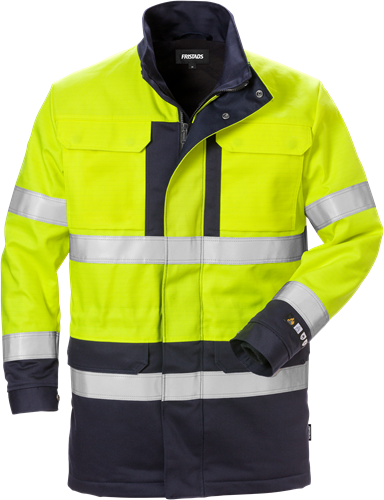 Fristads Flamme Høy synlighet vinterparkas cl 3 4589 FLAM Hi-Vis Gul / Marineblå 3XL