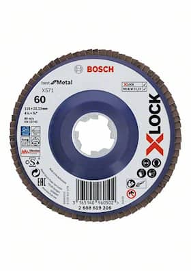 Bosch X-LOCK-tasoliuskalaikat, suora versio, muovilevy, Ø 115 mm, G 60, X571, Best for Metal, 1 kpl