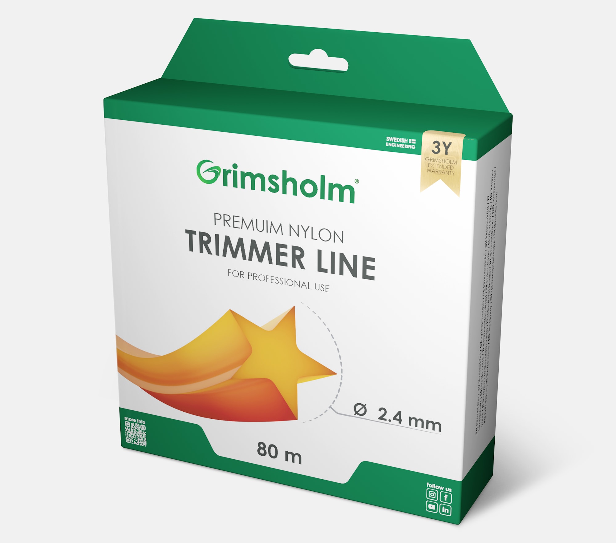 Grimsholm Trimmer line, Star, Orange, 2.4mm, 80m