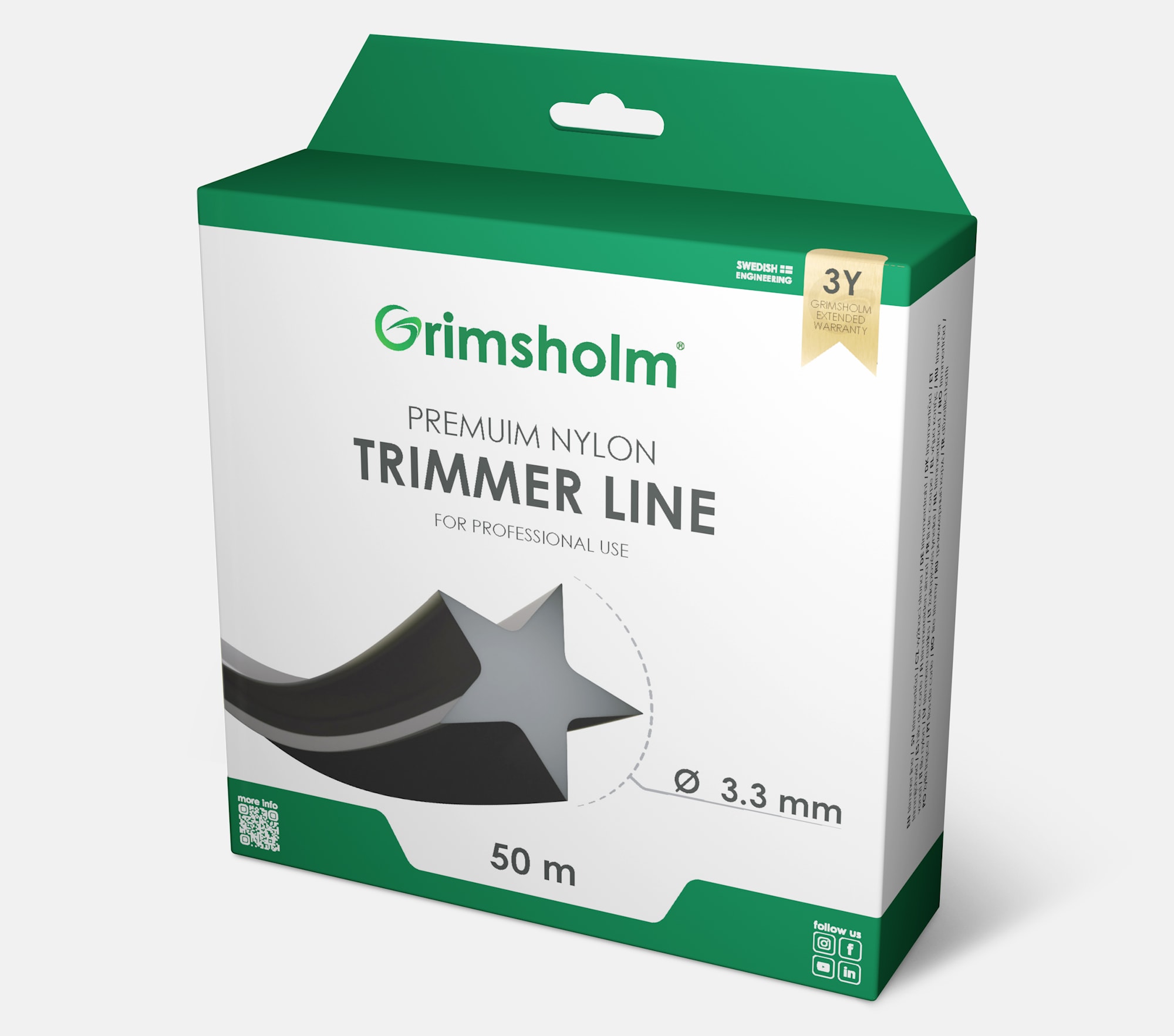 Grimsholm Trimmer line, Star, Black, 3.3mm, 50m