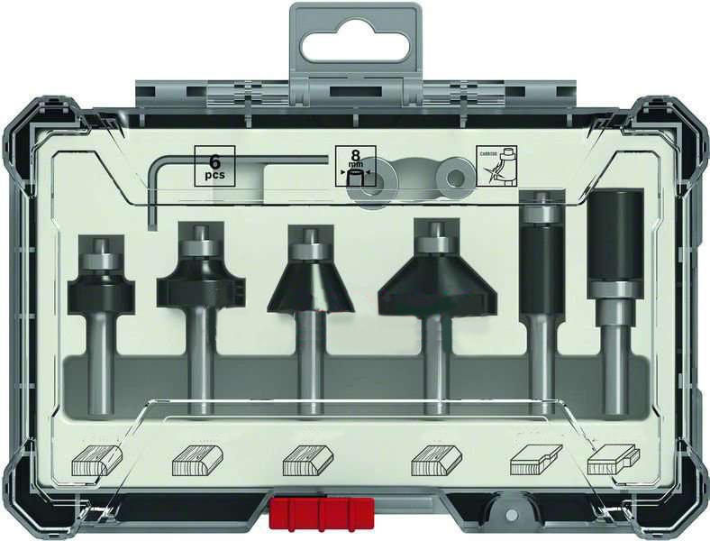 Bosch Bitsæt til fræsejern, 6 dele, Trim&Edging, skaft på 1/4"