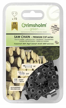 Grimsholm 20" 72dl 3/8" 1.6mm Premium Cut Motorsågskedja