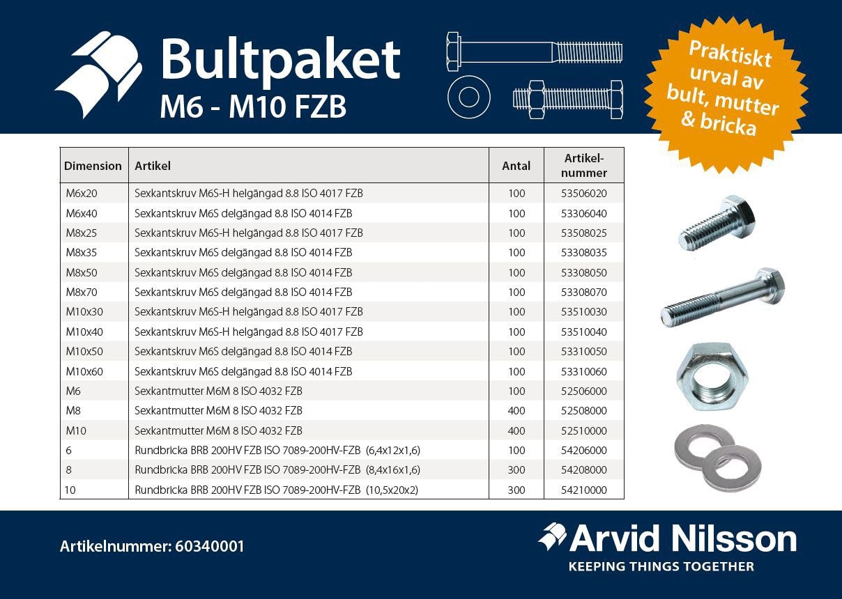 Arvid Nilsson Bultpaket M6 - M10 FZB