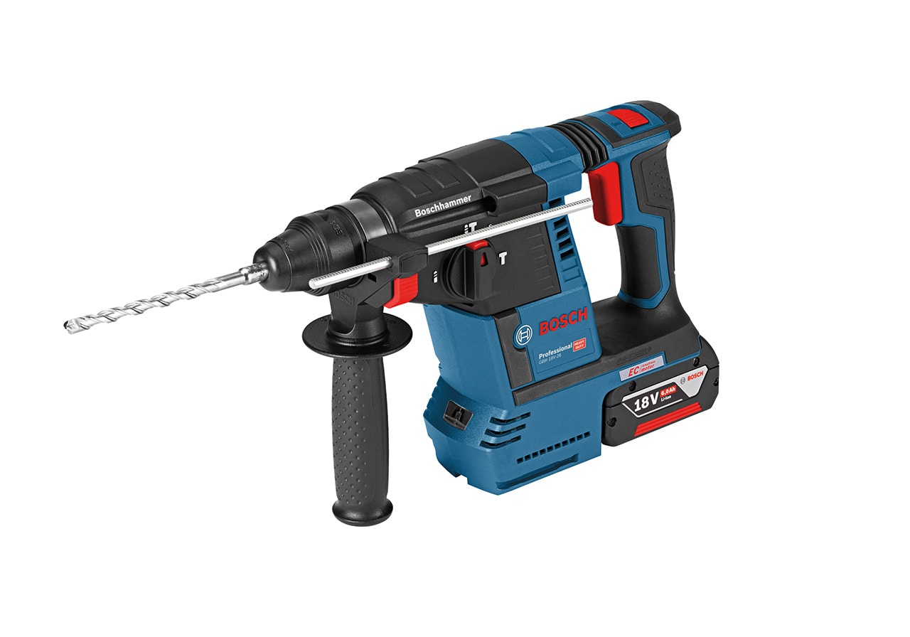 Bosch Akkuporavasara, SDS plus -kiinnitys GBH 18V-26 Professional kantolaukussa, sis. 2 x 6,0 Ah:n litiumioniakku, lisäkahva