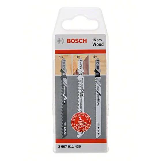 Bosch Stiksavklinge til træ, T-skaft, 15 dele