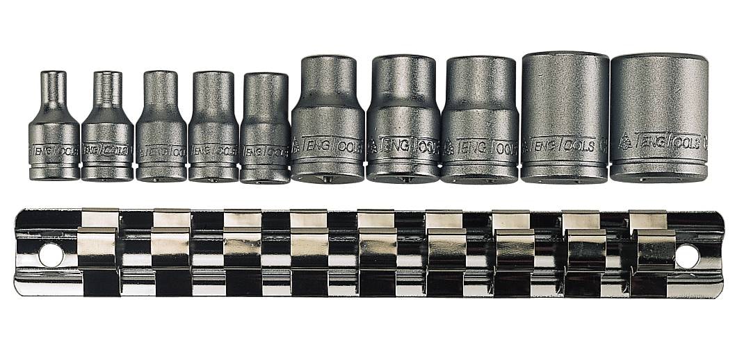 Teng Tools TX-hylsyjä sarjana. Nelikulmainen 1/4\"- ja 3/8\"-kiinnitys. M3814