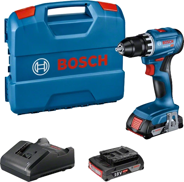 Bosch Skruvdragare GSR 18V-45 i L-BOXX med 2st 3,0Ah batterier och laddare GAL 18V-40