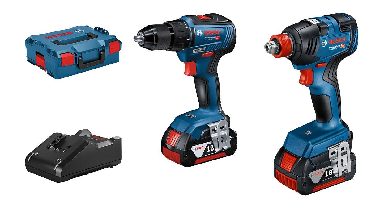 Bosch Verktygspaket 18V GDX 18V-200/GSR 18V-55 med 2st GBA 4,0Ah batterier och laddare GAL 18V-40 i L-BOXX