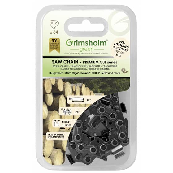 Grimsholm 12" 64vl 1/4" 1.1mm Premium Cut Moottorisahan Teräketju