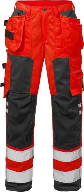 Fristads Høy synlighet håndverkerbukser dame cl 2 2125 PLU Hi-Vis Oransje / Marineblå 52